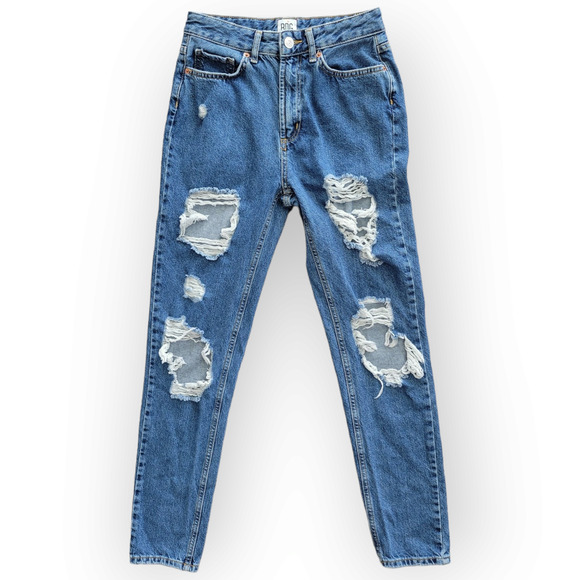BDG Urban Outfitters High Waisted Ripped Mom Jeans 28 Dark Wash Destroyed Jeans - Picture 1 of 8